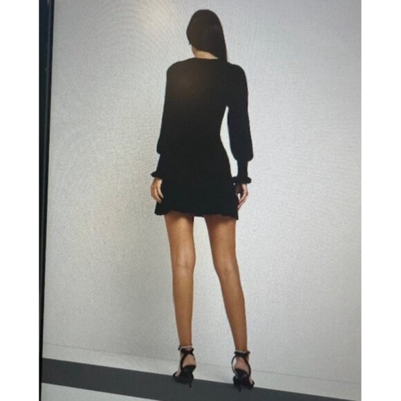 NEW RIVER ISLAND RIBBED BLACK KNIT LONG BALLOON SLV MINI DRESS PEARL BUTTONS 4 - Picture 8 of 8